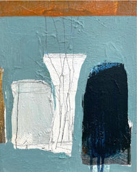 Blue Vessel with Friends, 10"h x 8"w