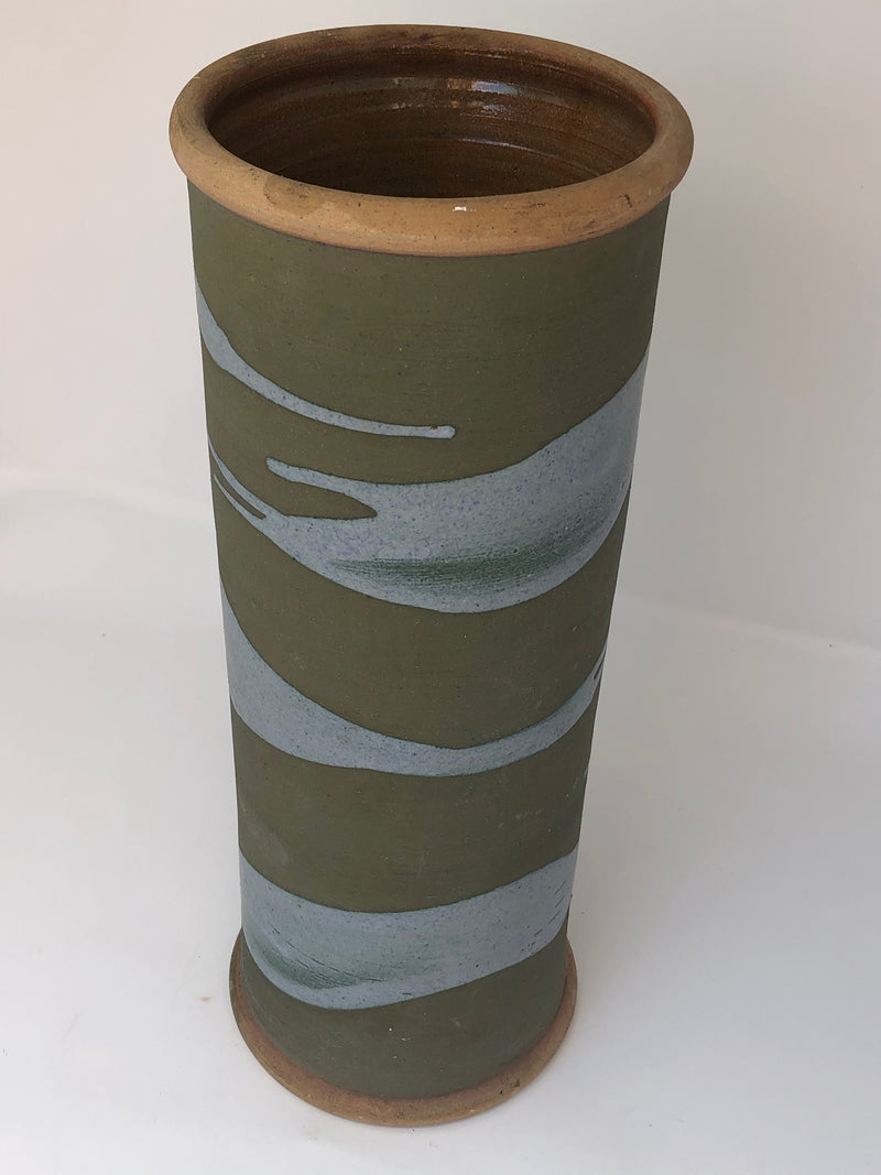 Tall Stoneware Cylinder Vase With Coastal Hue Glaze 14”h x 5.5”w
